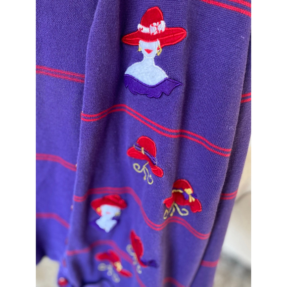 Vintage Terrazzo Cardigan Manniquin Silhouette Purple Embroidered Eclectic Boho - Picture 4 of 8